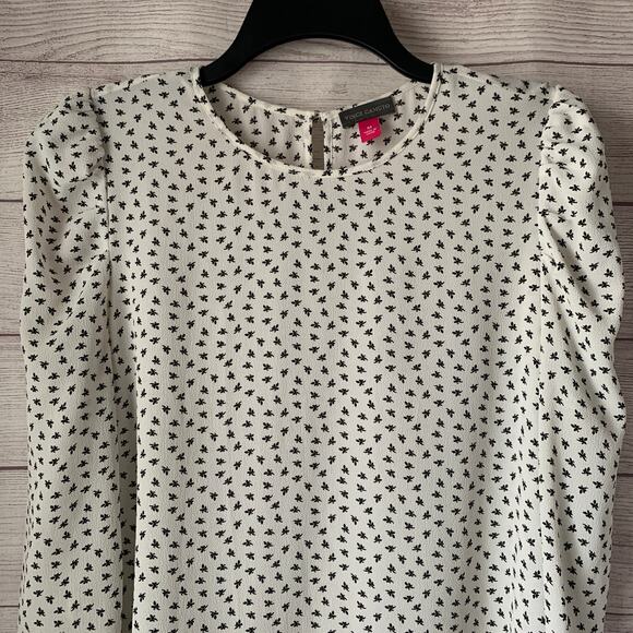 Vince Camuto White and Black Floral Blouse Pouf Shoulders Size Medium - Picture 2 of 12